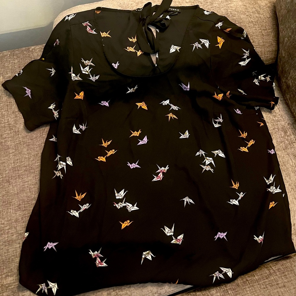 Torrid Black Origami Chiffon Blouse with Tie Back